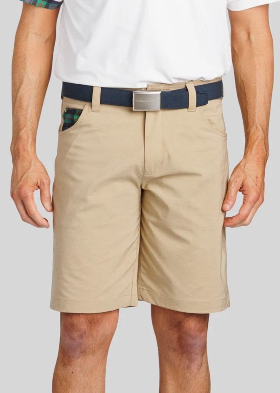 William Murray Straight Fit 10" Golf Shorts Khaki Performance Stretch Flat Front